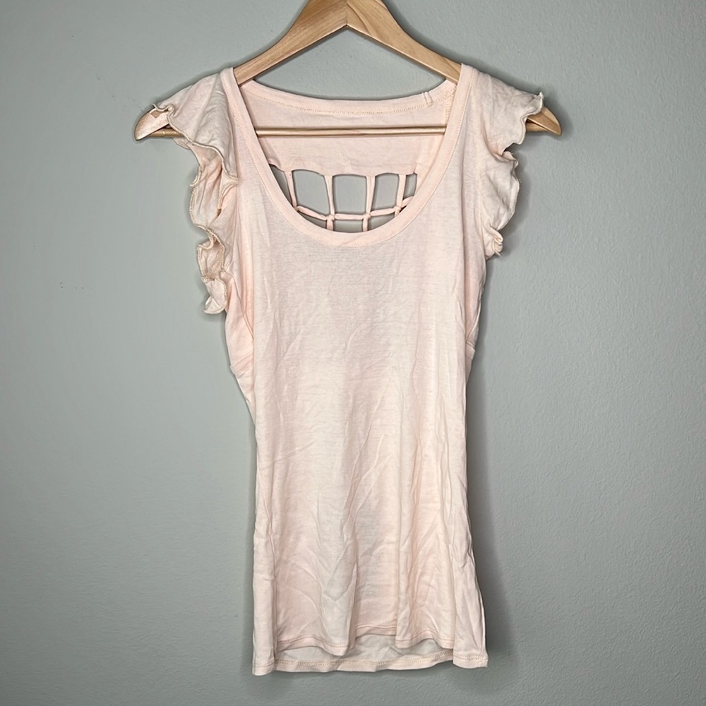 Chaser Baby Rib Flounce Sleeve Knot Back Top in Sweetie Size Medium NWT!